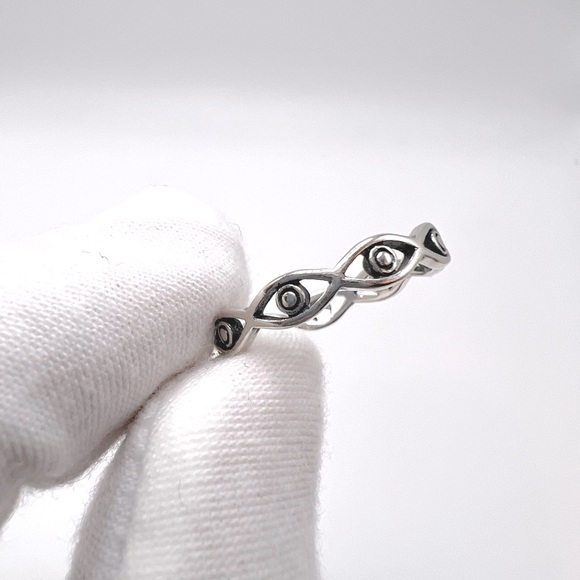 .925 Sterling Silver Evil Eye Band Ring - Picture 4 of 14